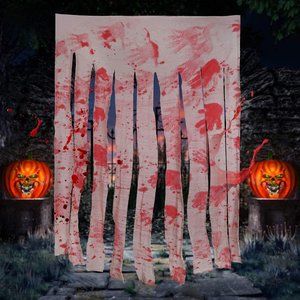 Halloween 2 Pack 40" x 65" Bloody Hand Prints Haunted House Horror Door Curtain